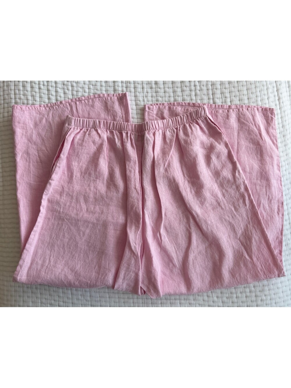 Flax Wide-Leg Linen Capris in Light Pink - Picture 3 of 6